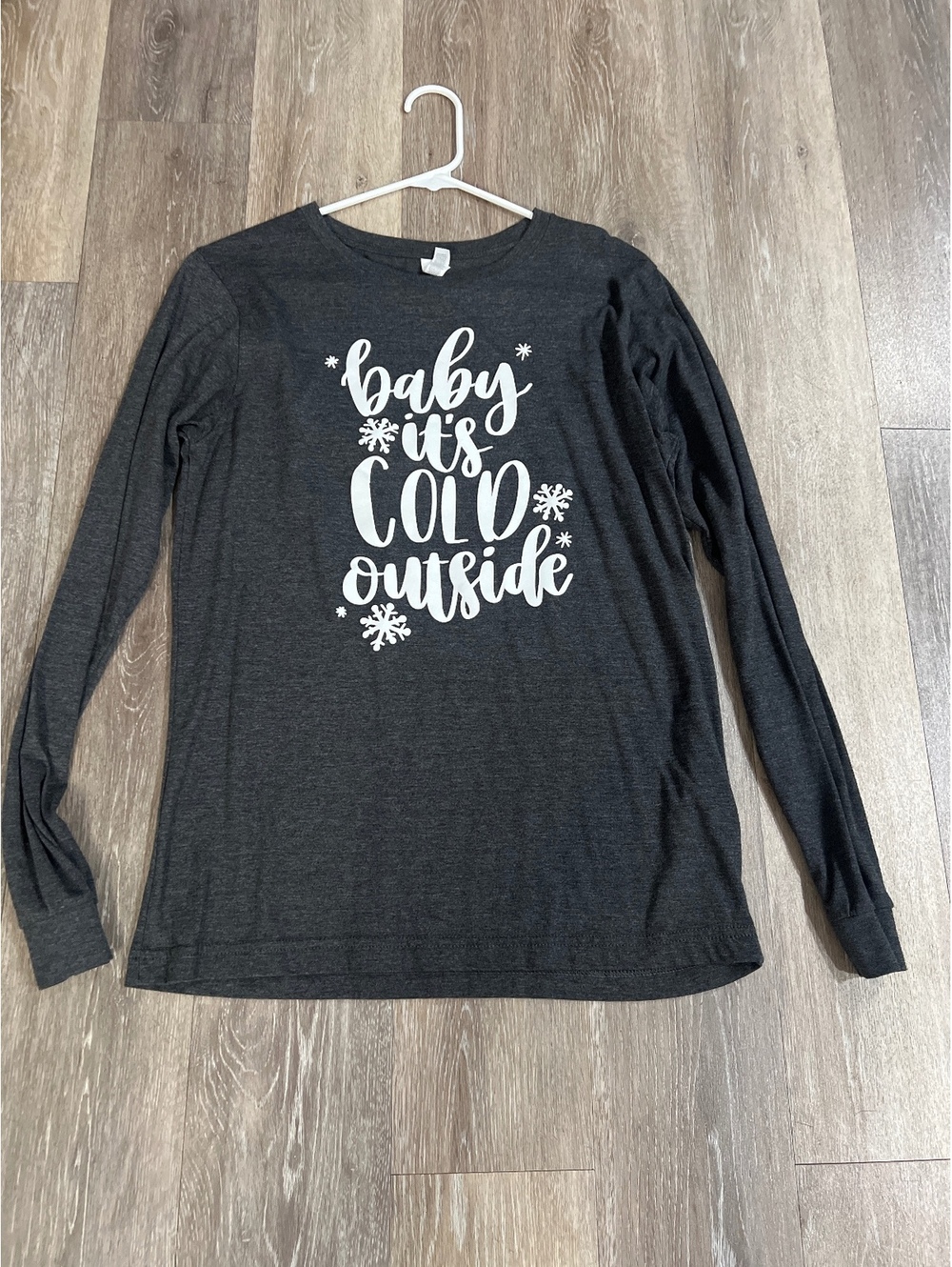 Bella+Canvas Medium Dark Gray Long Sleeve T-Shirt with 'Baby It's Cold Outside'